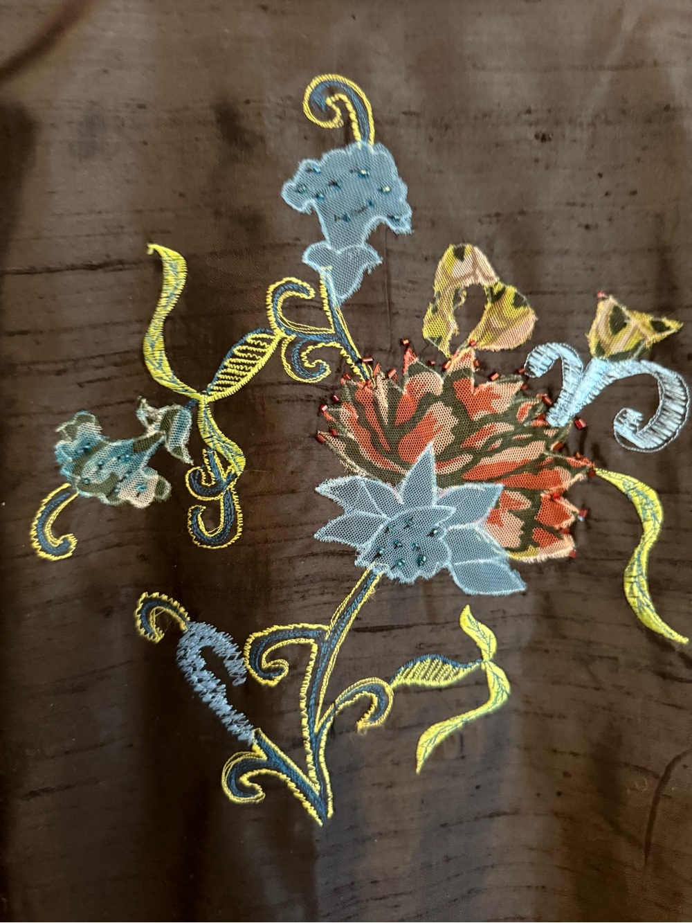 Laura Ashley Vintage Black Silk Embroidered Floral Beaded Jacket Top Women's L - Picture 7 of 10